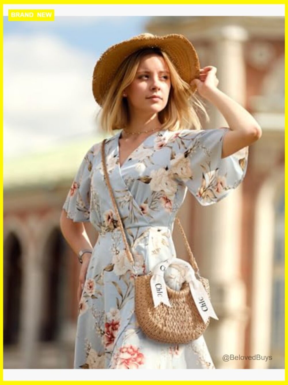Woven Straw Crossbody Bag - Beach Purse with Ribbon & Drawstring - Picture 3 of 7
